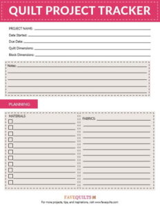 Free Printable Quilt Project Tracker and Organizers - It's Only Fabric ...